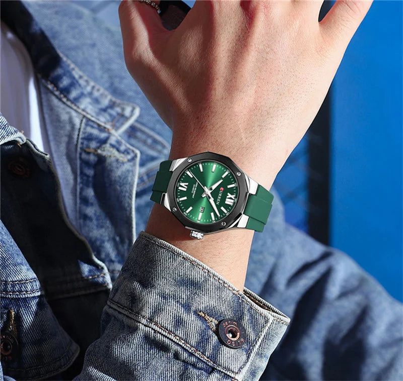 Reloj CURREN 8465 Nuevo 2025 - Cuarzo Silicona Luz Nocturna Casual Resistente al Agua