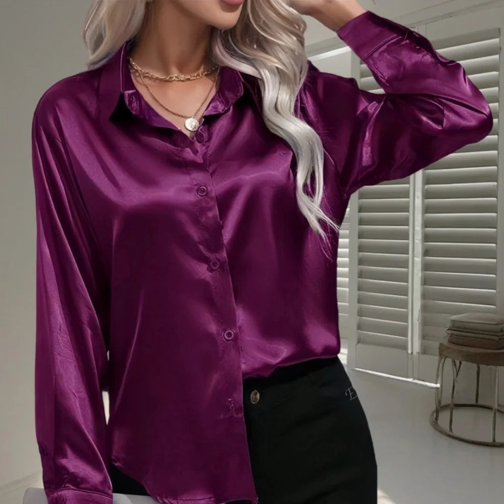 Blusa Satén Mujer Primavera - Camisa Seda Manga Larga Elegante