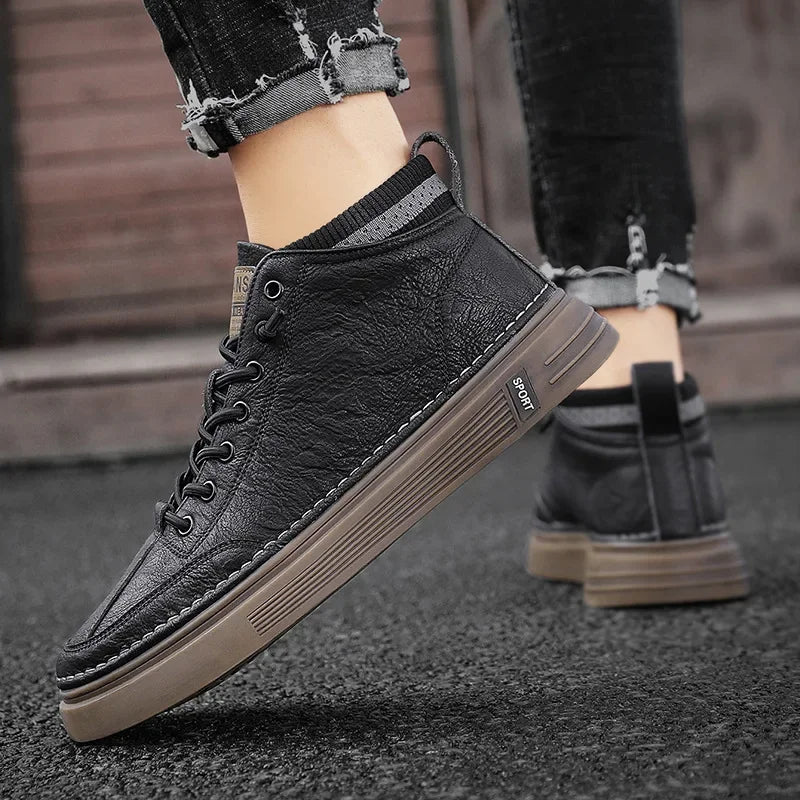 Zapatos Hombre Cuero Casual 2023 - Negros High-Top Sneakers Platform Botines Tobillo Tenis Masculino