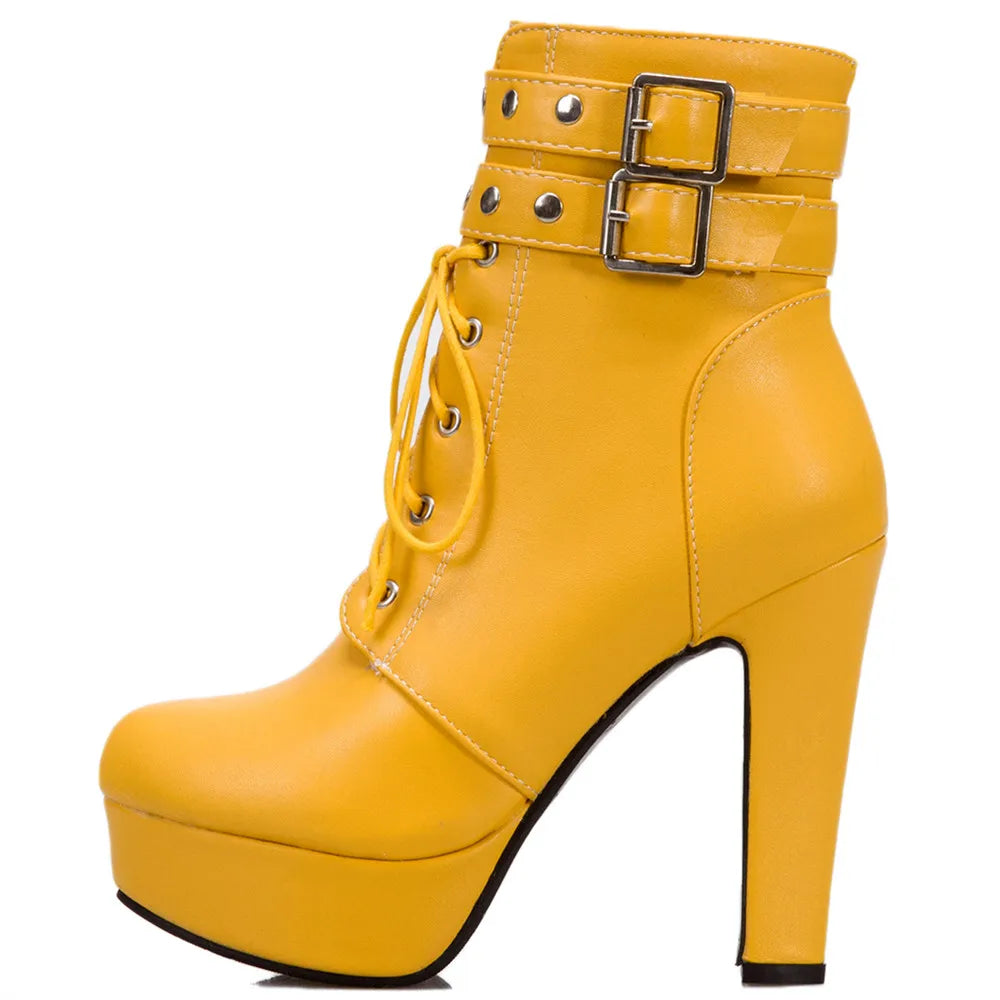Botas Tobillo Mujer Plataforma Cordones - Tacón Alto Hebilla Talla 34-46