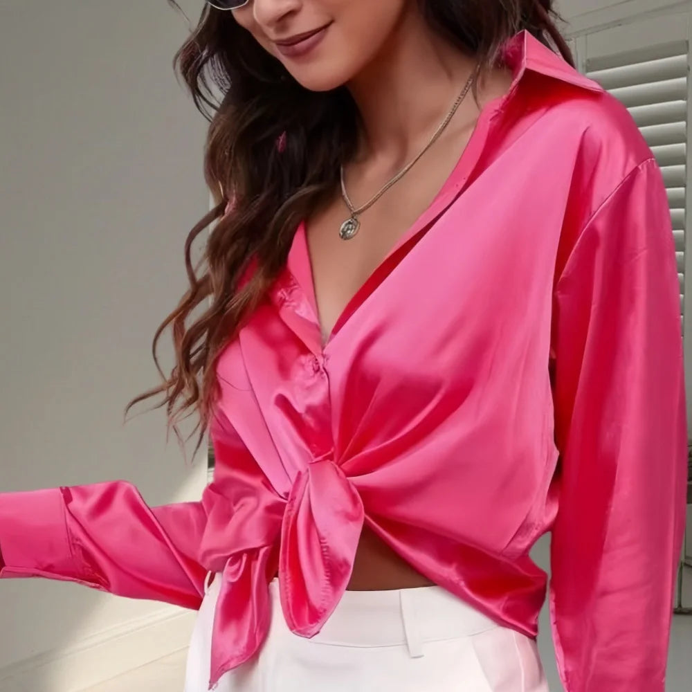 Blusa Satén Mujer Primavera - Camisa Seda Manga Larga Elegante
