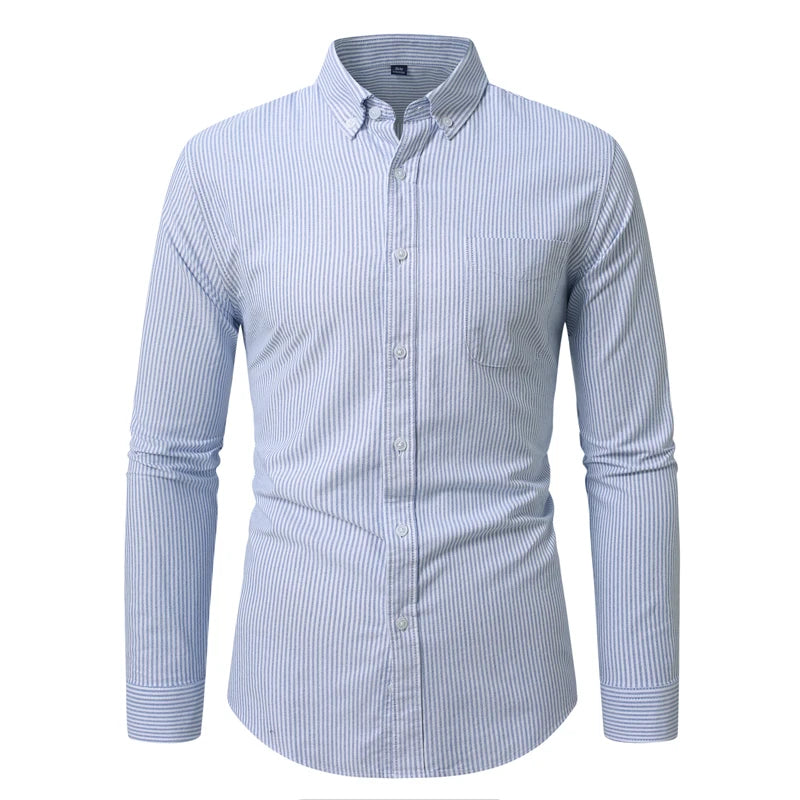 Camisa Hombre Algodón Resistente - Alta Calidad Manga Larga Color Sólido Rayas