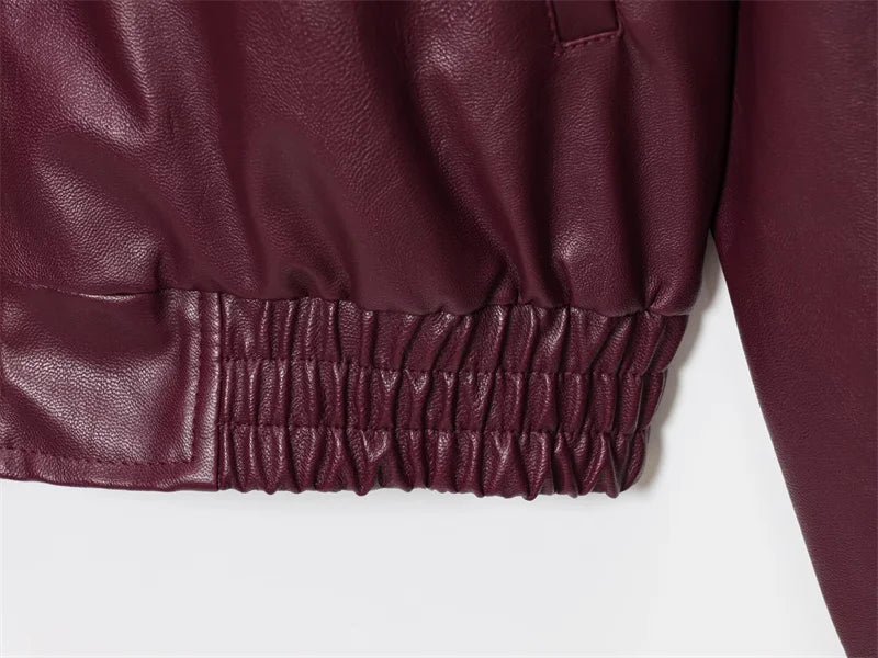 Chaqueta Cuero Mujer Burgundy - Chaqueta Retro Americana 2025
