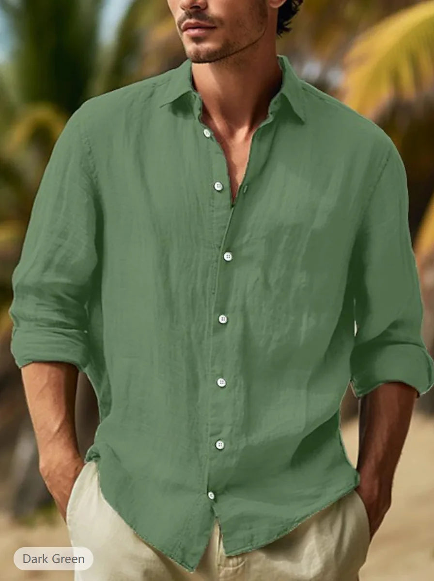 Camisa Hombre Cuatro Estaciones Casual - Color Sólido Uso Diario Versátil