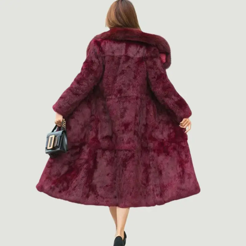 Abrigo Piel Conejo Rex Mujer - Abrigo Largo Cuello Zorro Fashion Invierno