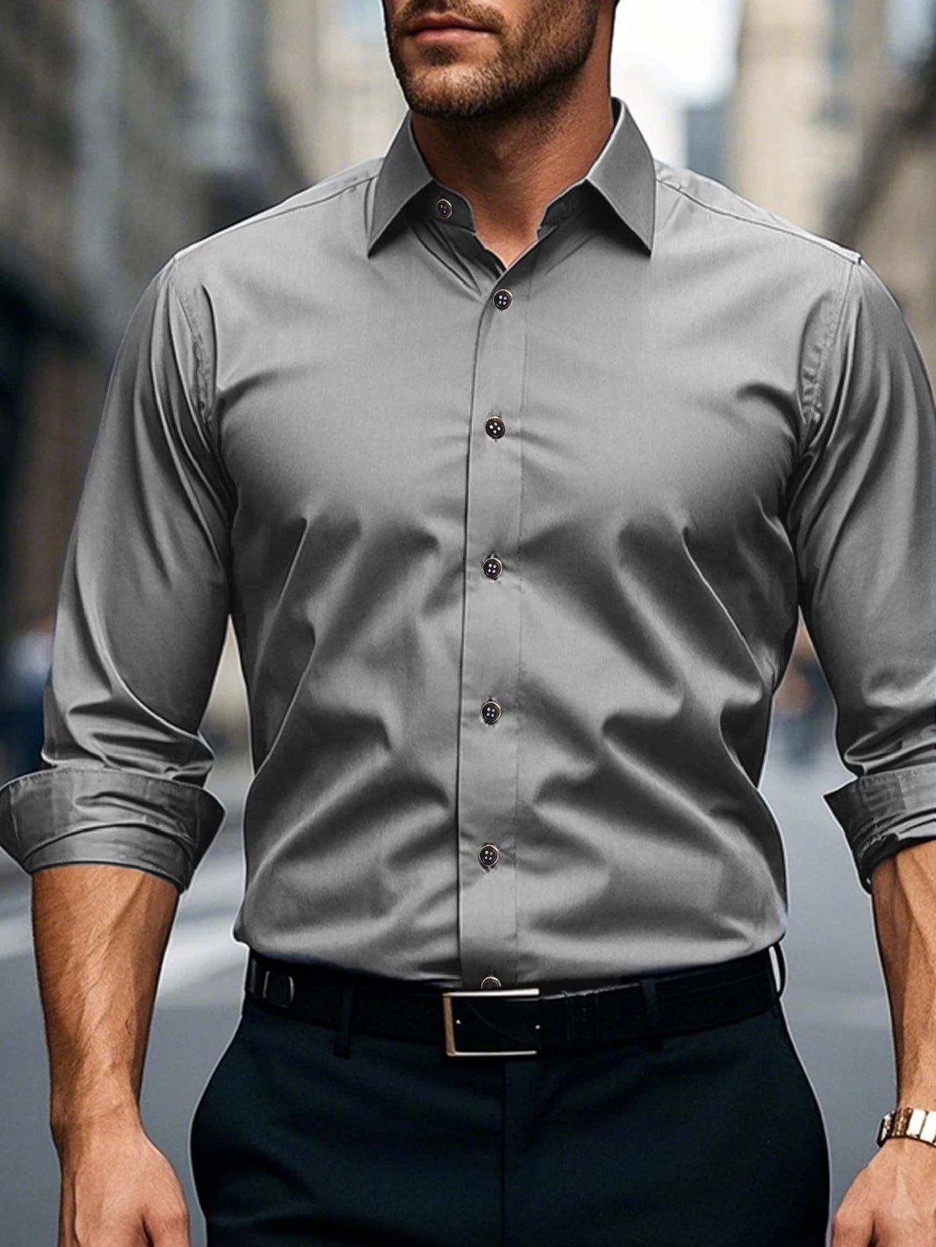 Camisa Blanca Formal Hombre Manga Larga Elástica