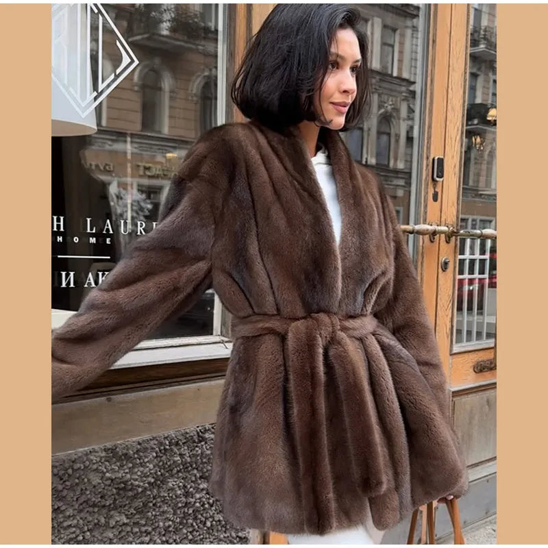 Chaqueta Piel Sintética Mujer Lujo - Chaqueta Cinturón Cuello V