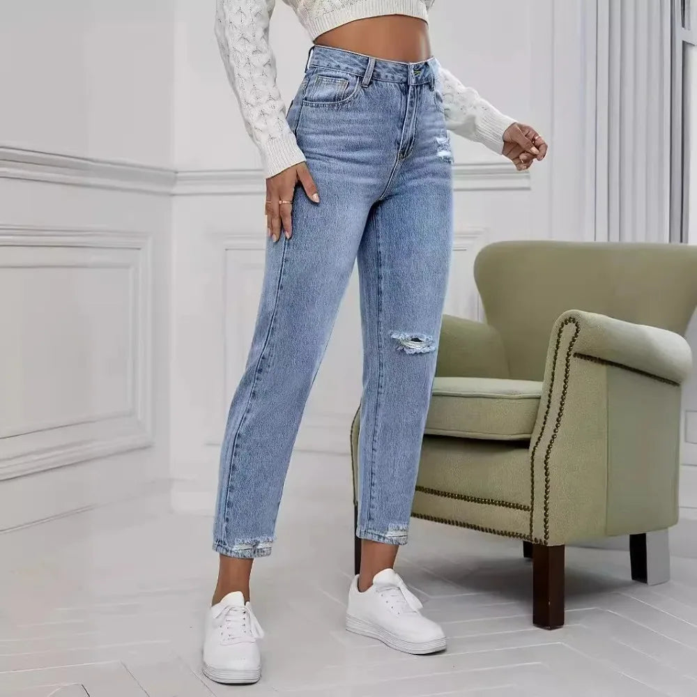 Vaqueros Mujer Rotos Primavera Verano - Jeans Pierna Recta Casual