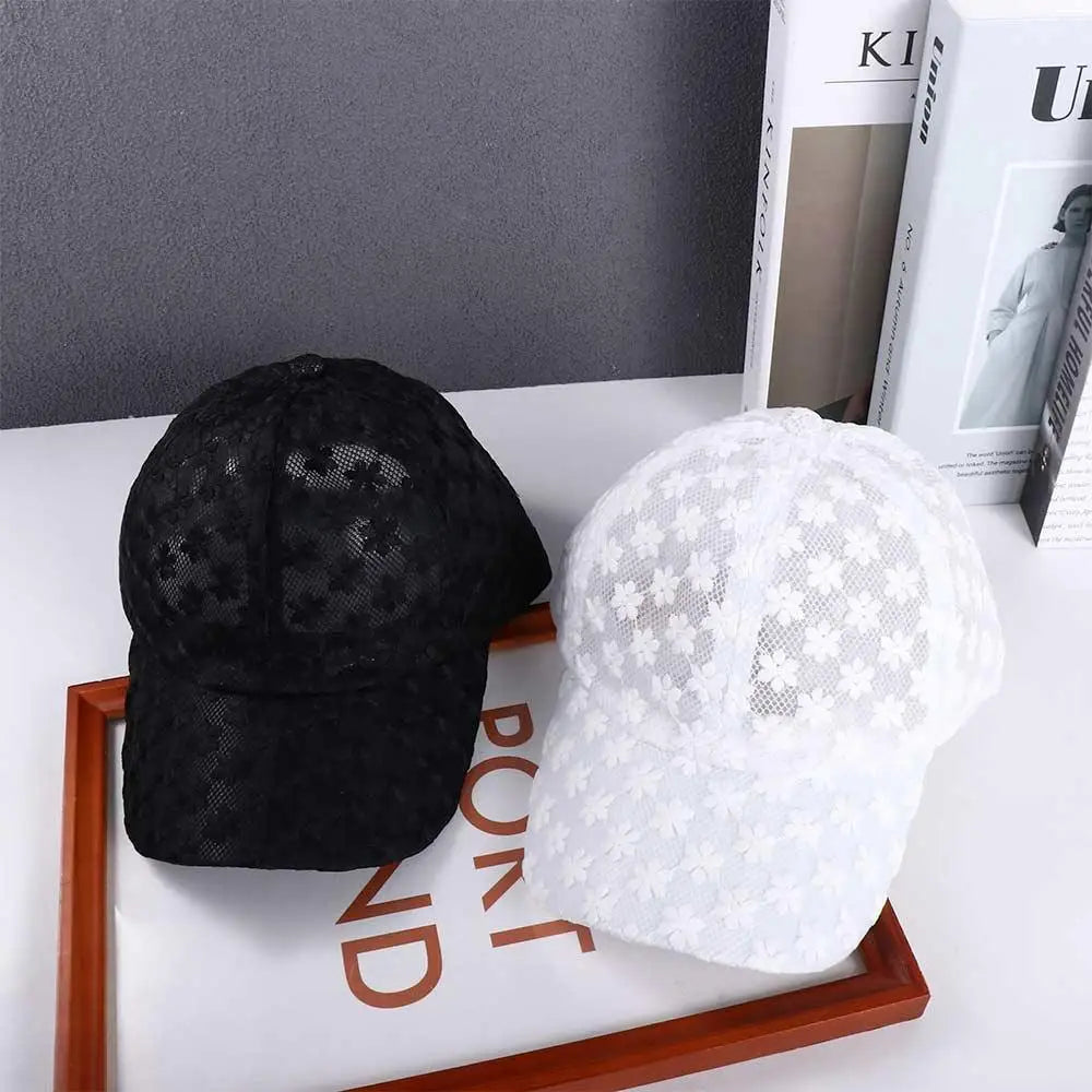 Gorra Baseball Mujer Flores - Cap Mesh Encaje Hip Hop Ajustable