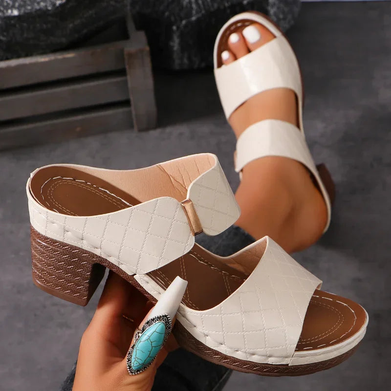 Sandalias Tacón Chunky Mujer Verano - Zapatos Elegantes Hollow Open Toe