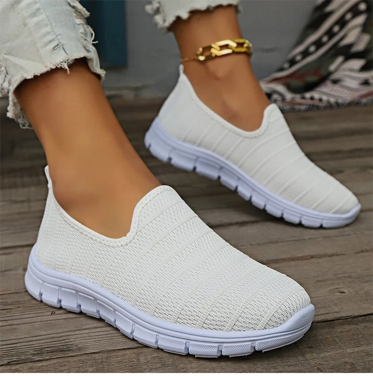 Sneakers Slip-On Mujer Blancos - Zapatillas Ligeras Sin Cordones Otoño