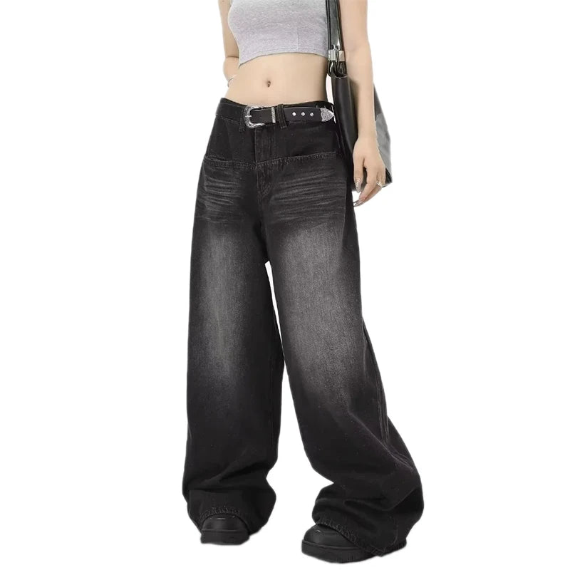 Jeans Oversized Retro Mujer - Pantalones Anchos Y2K Cintura Baja