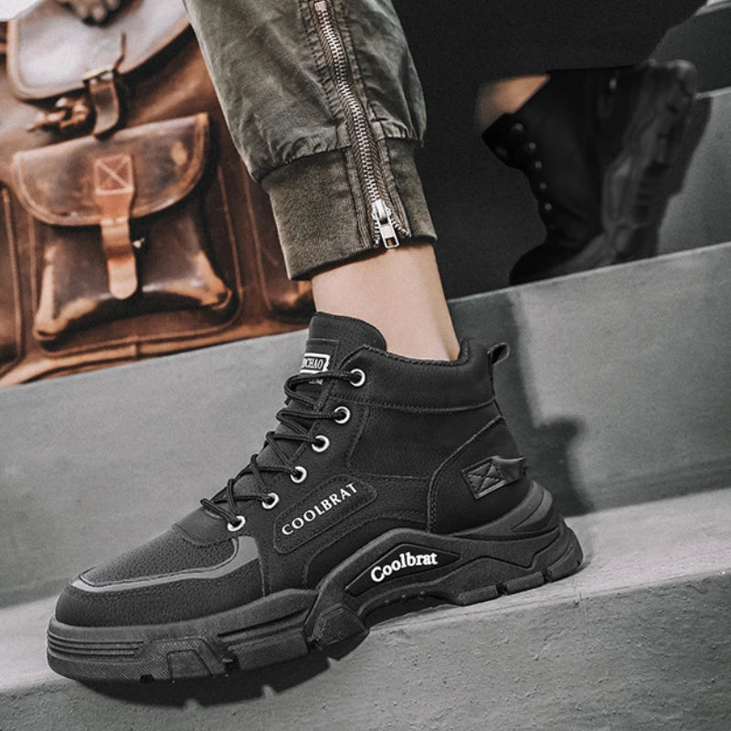 Botas Hombre Altas Plataforma - Casual Antideslizantes Cómodas Senderismo Outdoor Trabajo Cordones Tobillo