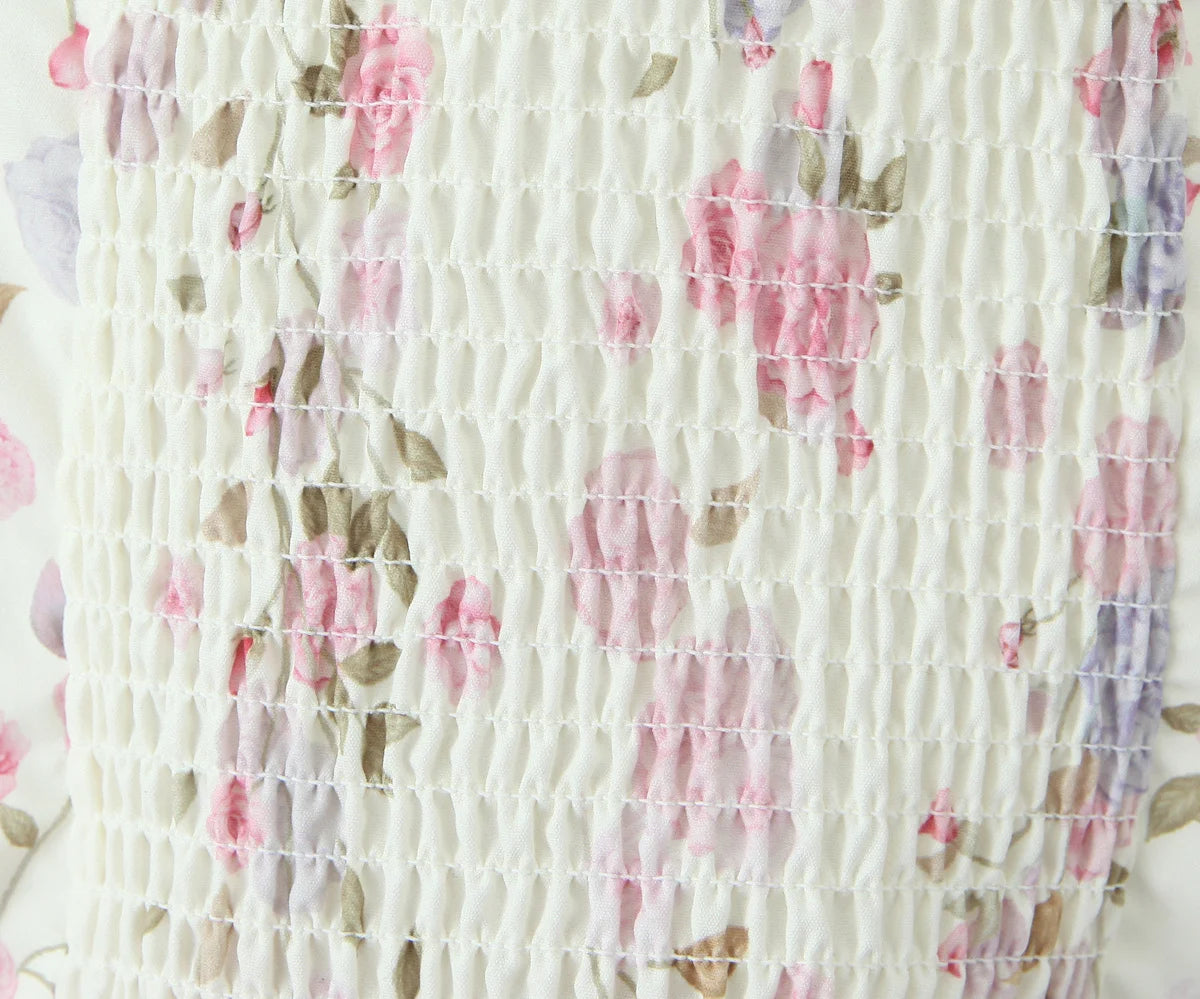 Top Crop Mujer Francés Floral - Top Cordones Cuello V Manga Corta Verano