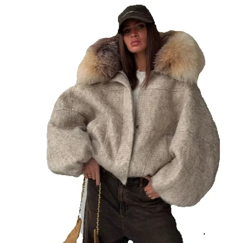 Chaqueta Mujer Cuello Piel Artificial - Chaqueta Vintage Oversize 2025