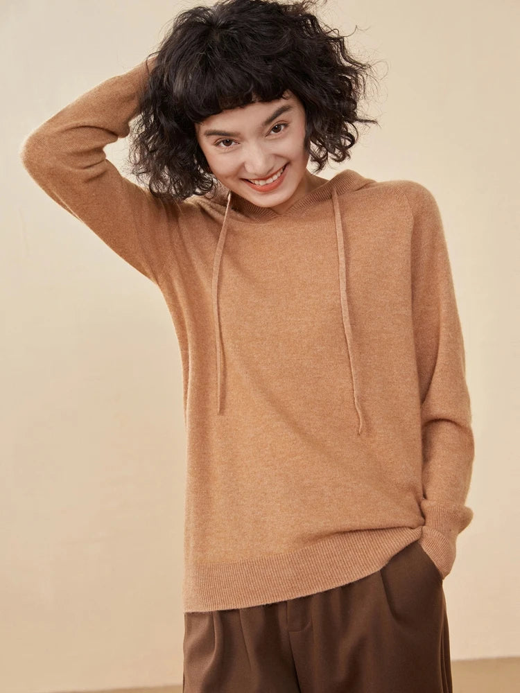 Sudadera Mujer Cashmere Capucha 100% - Pullover Punto Otoño Invierno Lujo