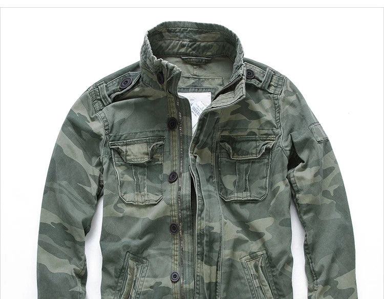 Chaqueta Hombre Denim Cargo M65 - Multi-Bolsillos Outdoor Casual Militar