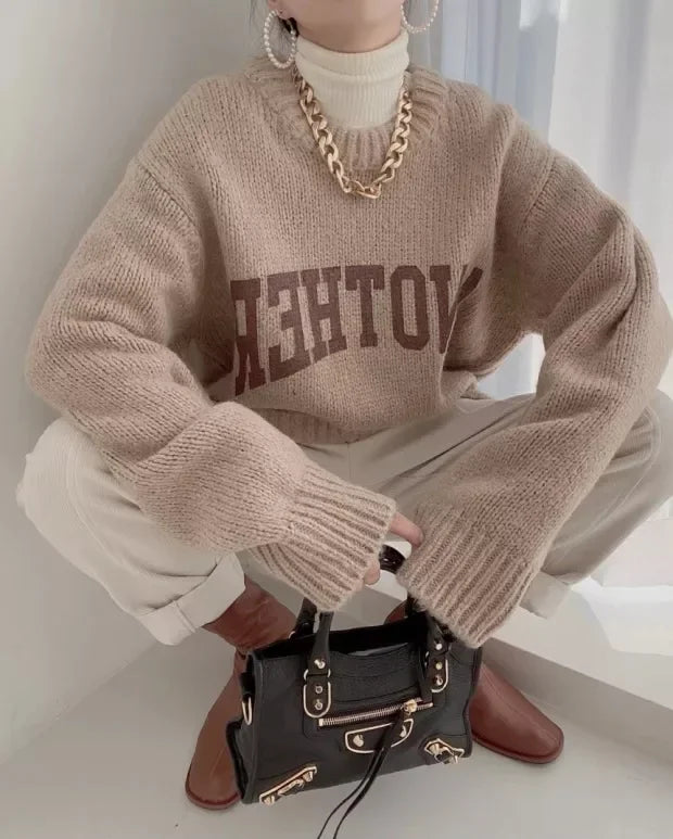 Suéter Mujer Coreano Letras Invierno - Jersey Punto Grueso Suelto