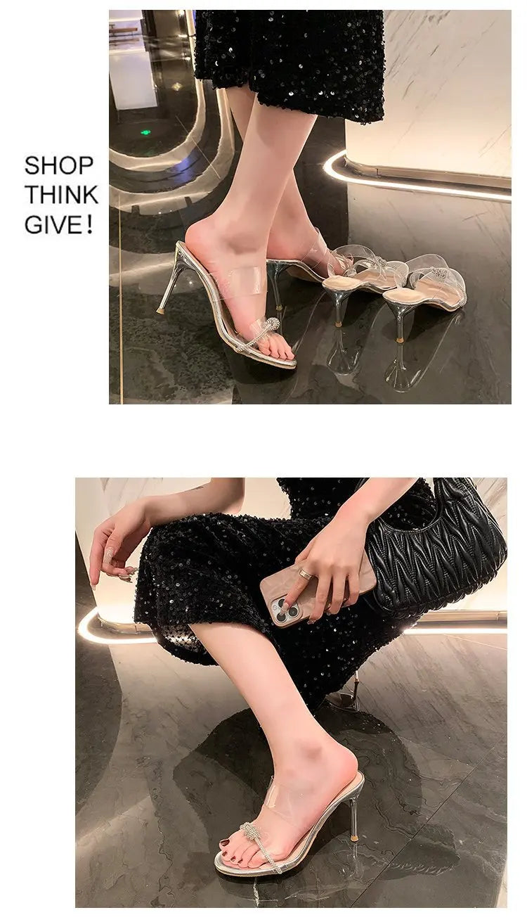 Sandalias Cristal Mujer Gladiador - Zapatos Tacón Alto Correa Tobillo Sexy Fiesta