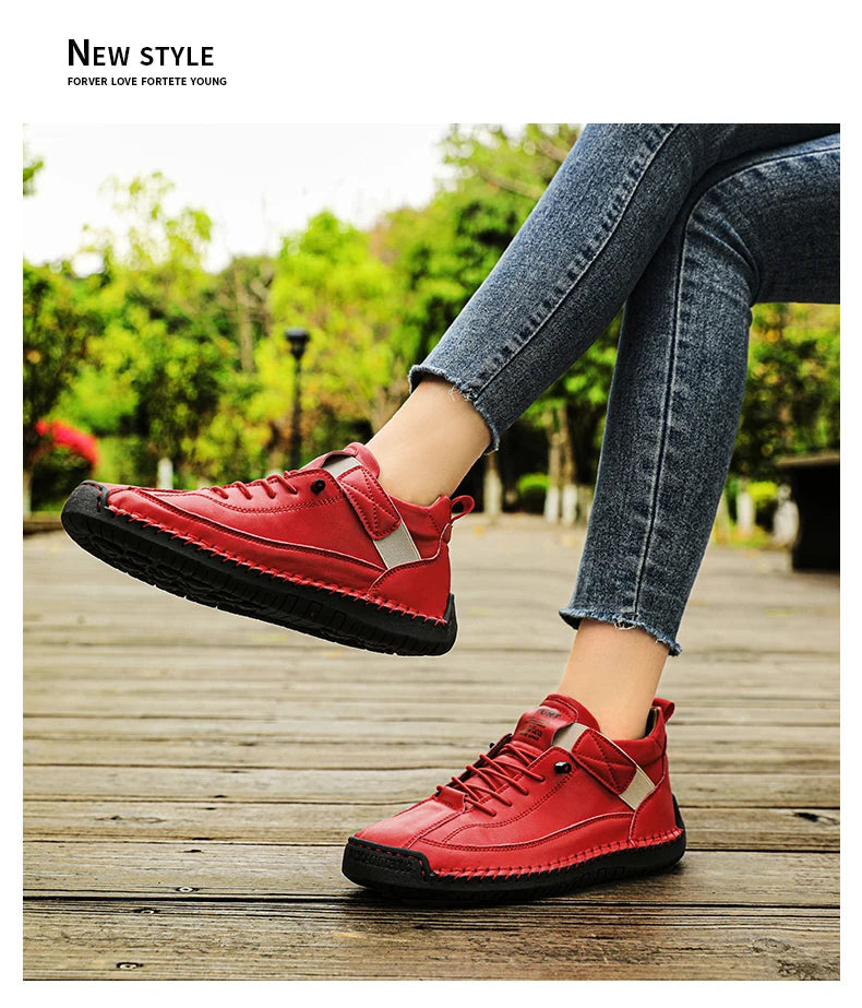 Sneakers Piel Mujer Artesanales - Zapatillas Mid-Top Slip-On Loafers Casual