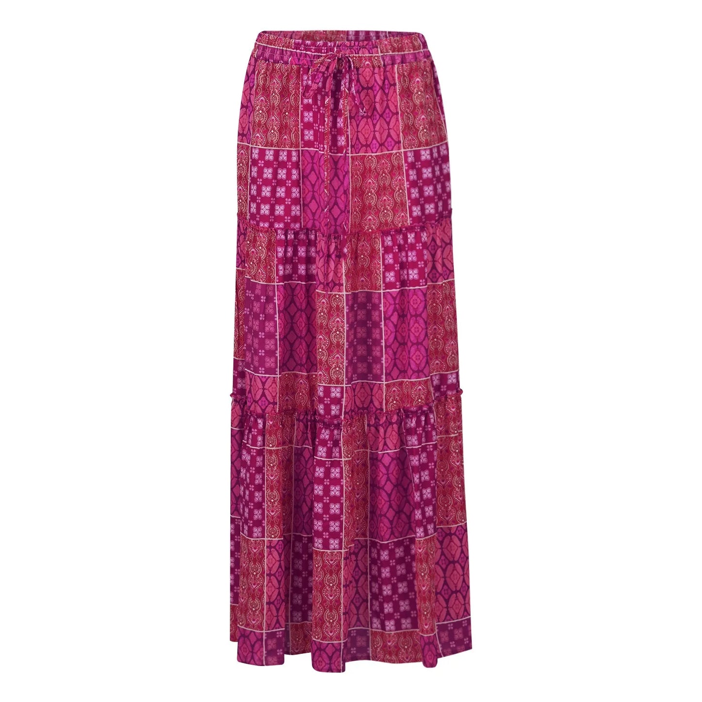 Falda Bohemia Mujer Larga Estampada - Falda Cintura Elástica Bolsillos Primavera