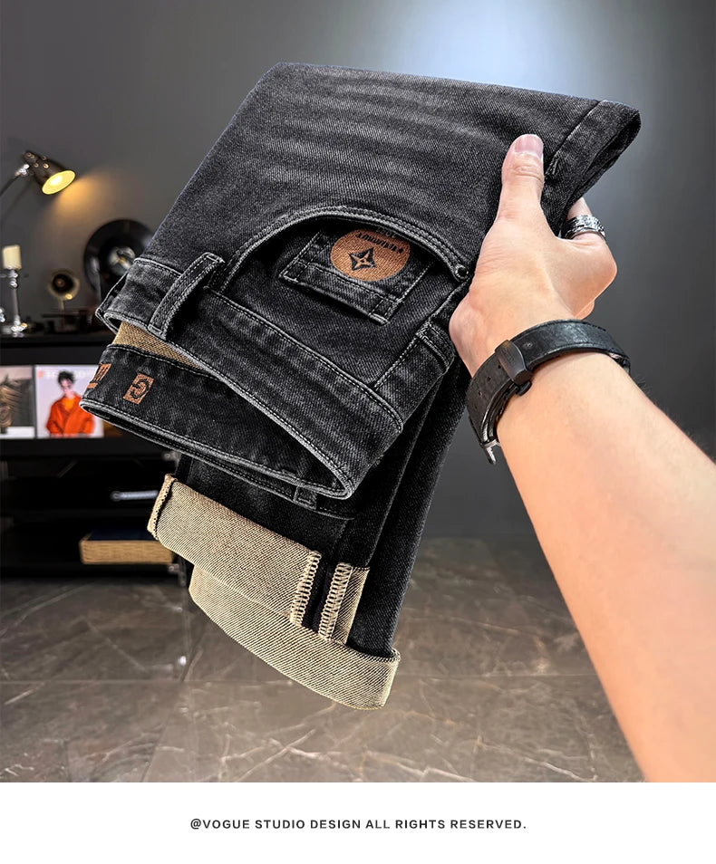 Vaqueros Hombre Otoño Invierno Coreanos - Jeans Rectos Stretch Casuales con Cinturón