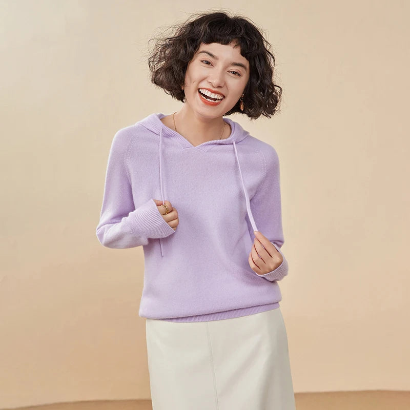 Sudadera Mujer Cashmere Capucha 100% - Pullover Punto Otoño Invierno Lujo