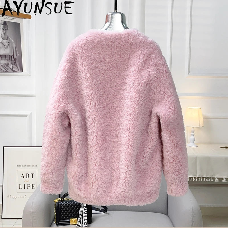 Chaqueta Lana Mujer Natural - Chaqueta Cordero Cuello V Media Largo 2025