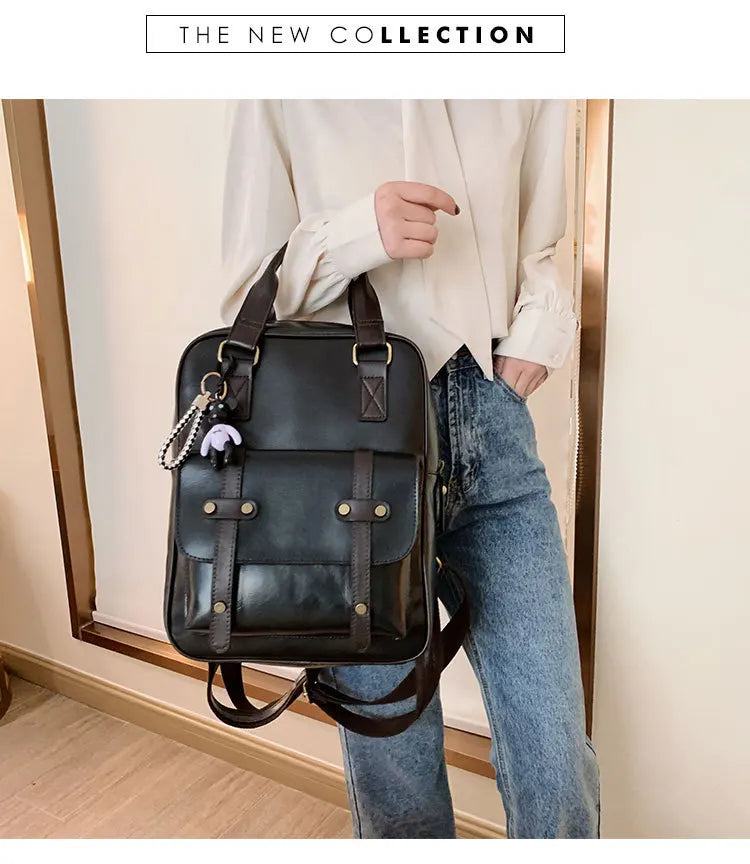 Mochila Cuero Juvenil Unisex - Alta Calidad Adolescentes Escolar Hombro Satchel Color Sólido