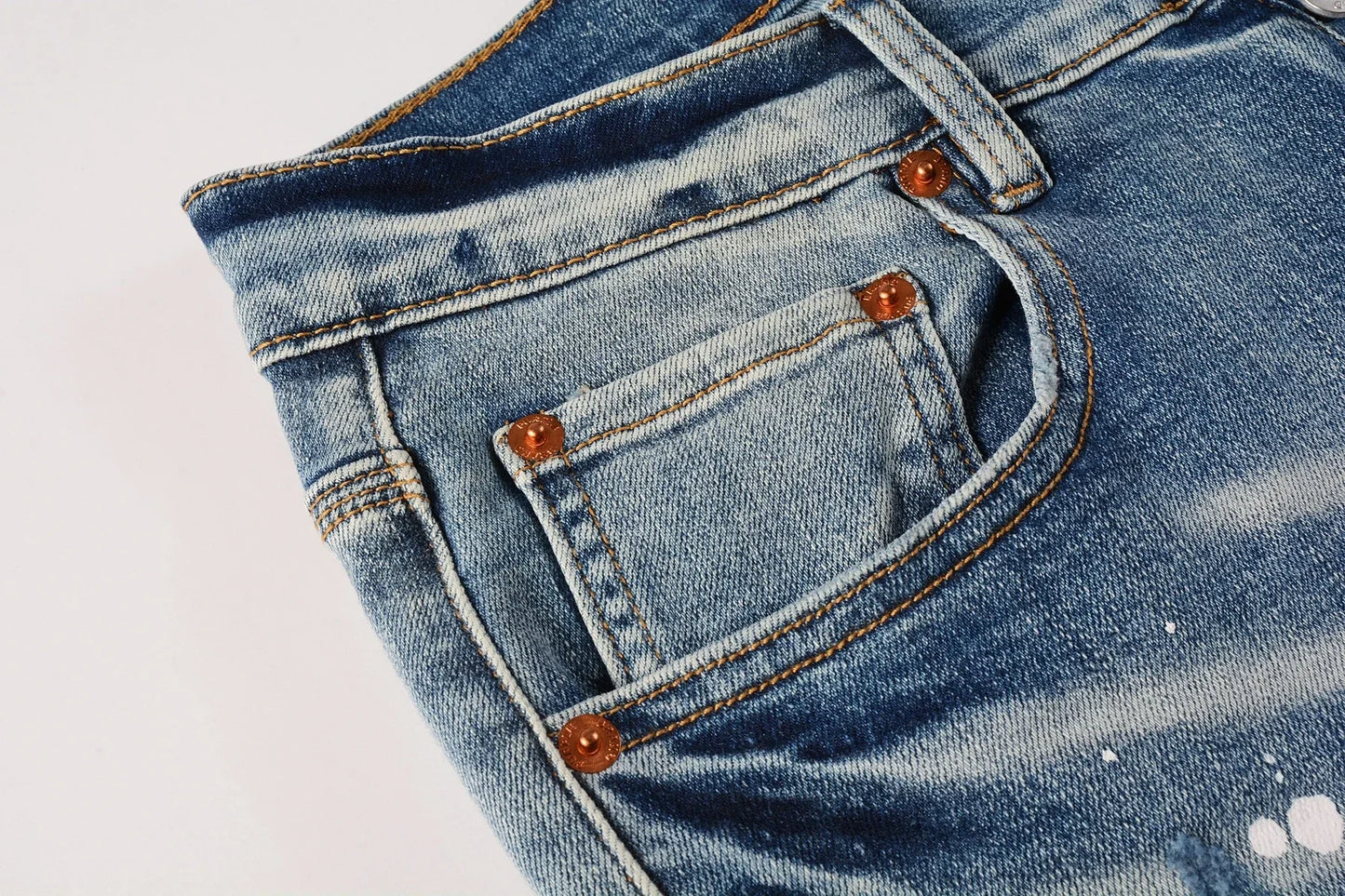 Vaqueros Hombre 2025 High Street Rotos - Jeans Skinny Desgastados Azul Cintura Baja Fashion