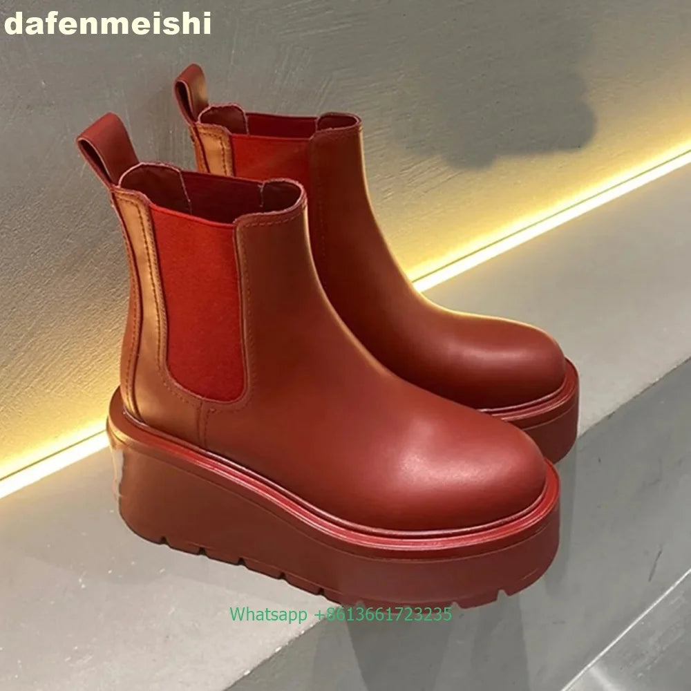 Botas Chelsea Mujer Cuña Plataforma - Negro Rojo Terciopelo Invierno