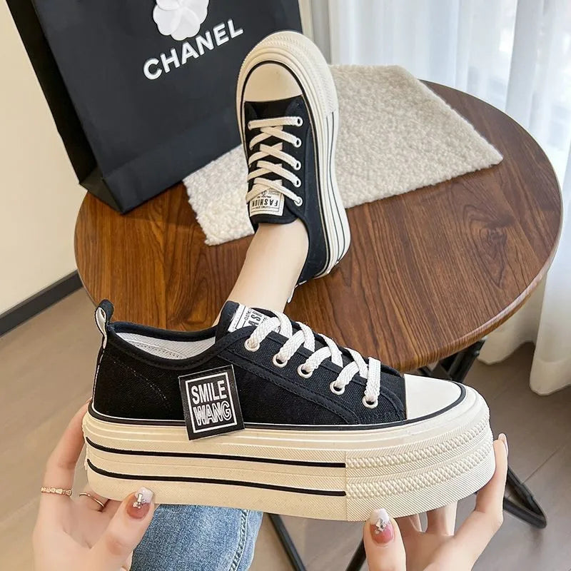 Sneakers Canvas Negros Plataforma Mujer 2024 - Zapatillas Outdoor Multifuncionales