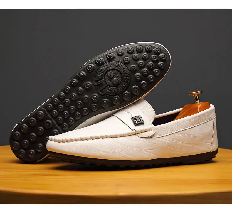 Mocasines Hombre Blancos Cuero - Vestir Casual Slip-On Primavera Otoño Designer
