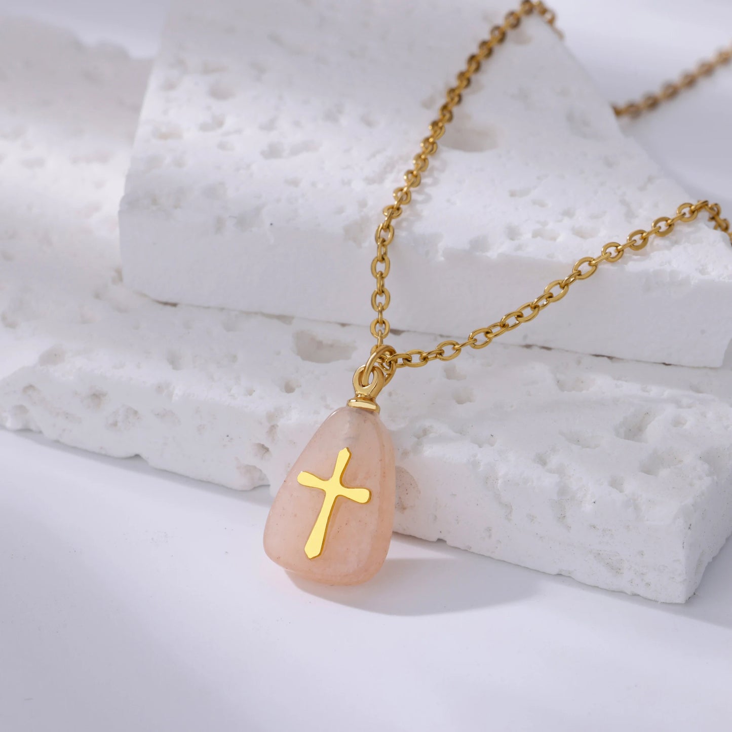 Collar Cruz Piedras Coloridas Mujer - Colgante Acero Inoxidable Dorado