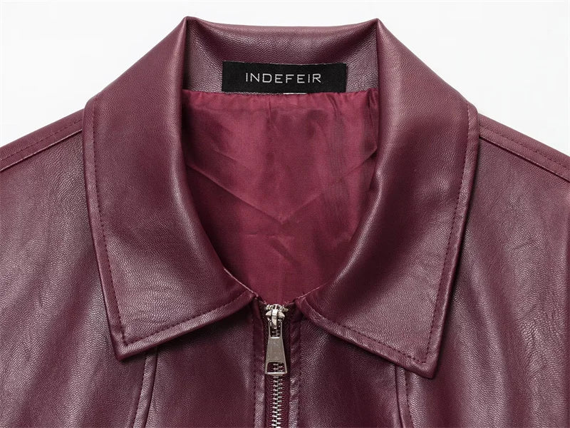 Chaqueta Cuero Mujer Burgundy - Chaqueta Retro Americana 2025