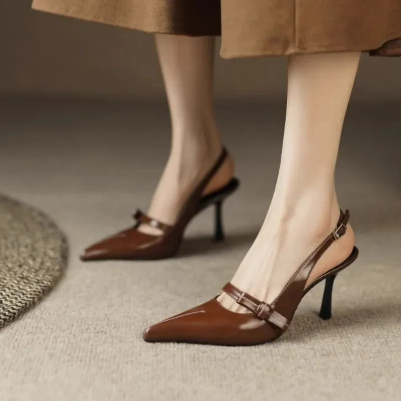 Sandalias Tacón Mujer Elegantes 2025 - Zapatos Hebilla Oficina Punta Cerrada