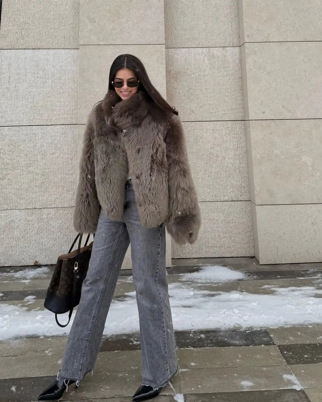 Chaqueta Piel Mujer Color Sólido - Chaqueta Cuello Alto Botón 2025