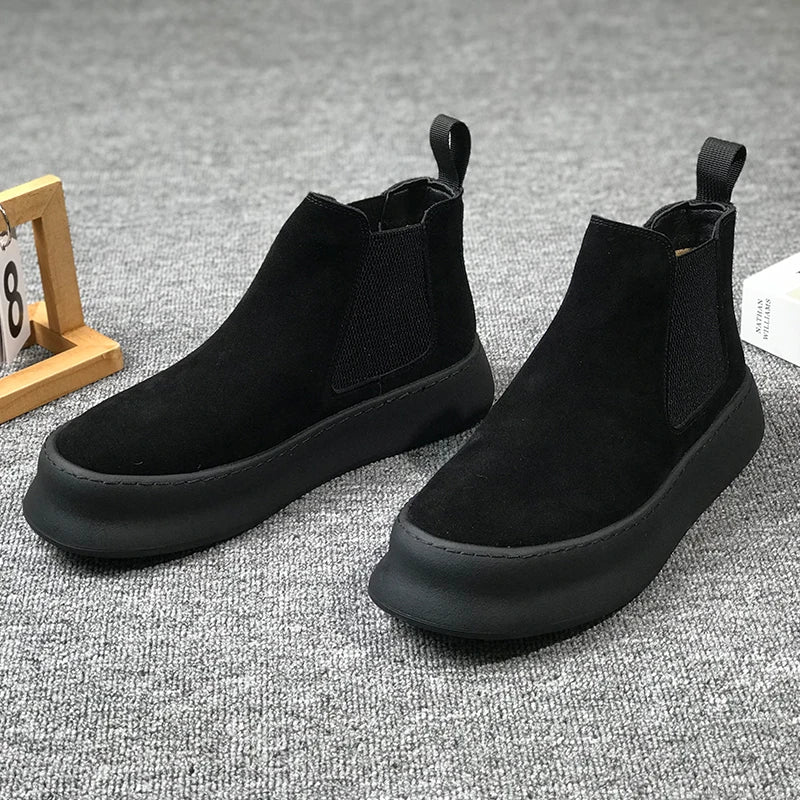 Botines Hombre Ante Suela Gruesa - Retro Otoño Invierno Cómodos Fashion Aumentan Altura Casual Jóvenes