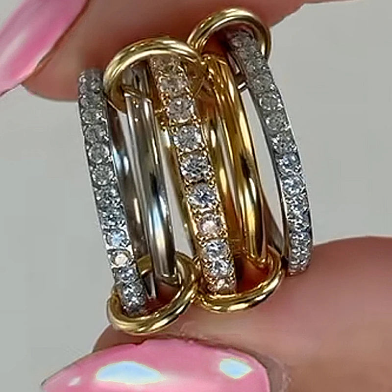 Set 5 Anillos Apilables Acero Inoxidable - Micro Circonita Dos Colores