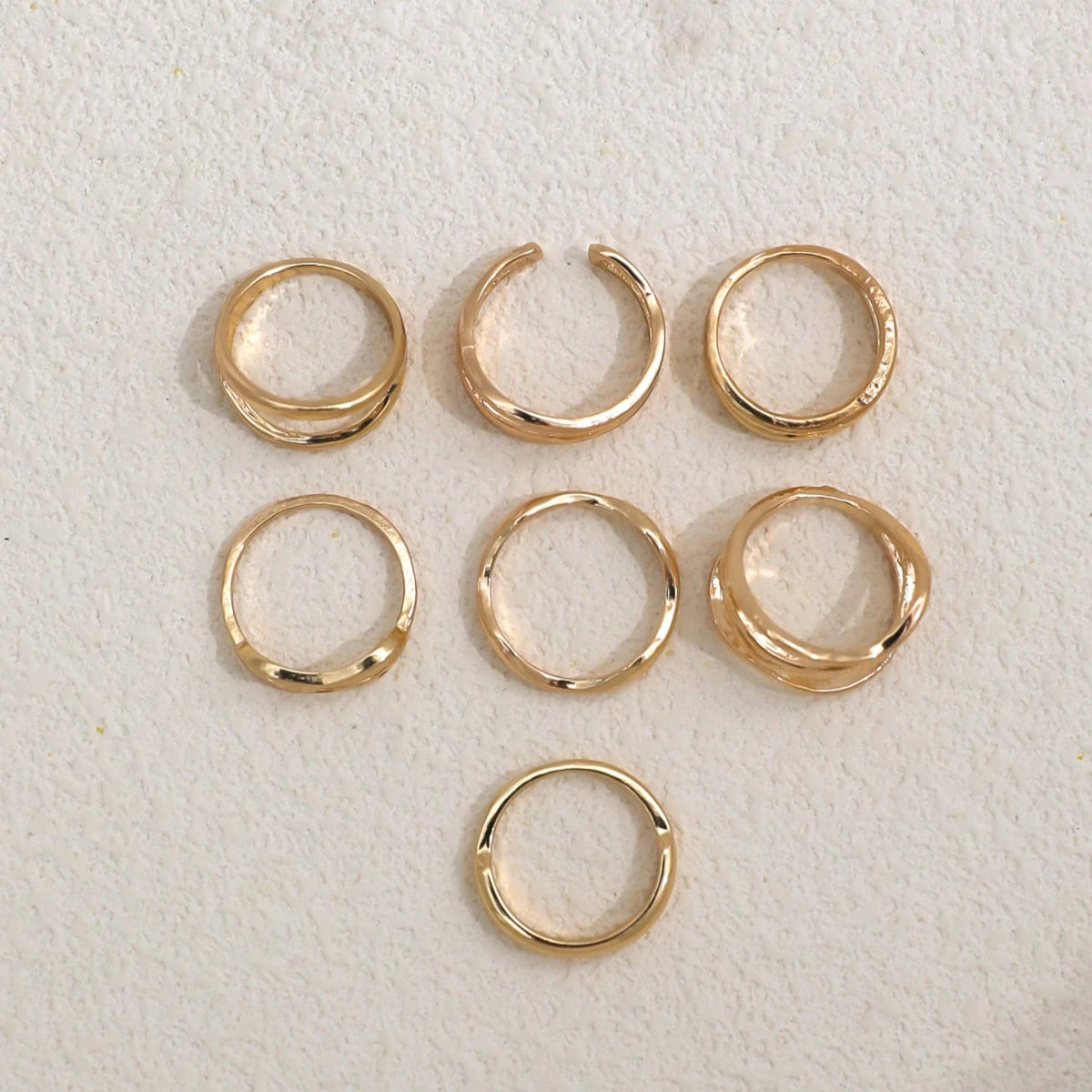 Set 7 Anillos Dorado Gruesos - Minimalistas Cruzados Apilables Mujer