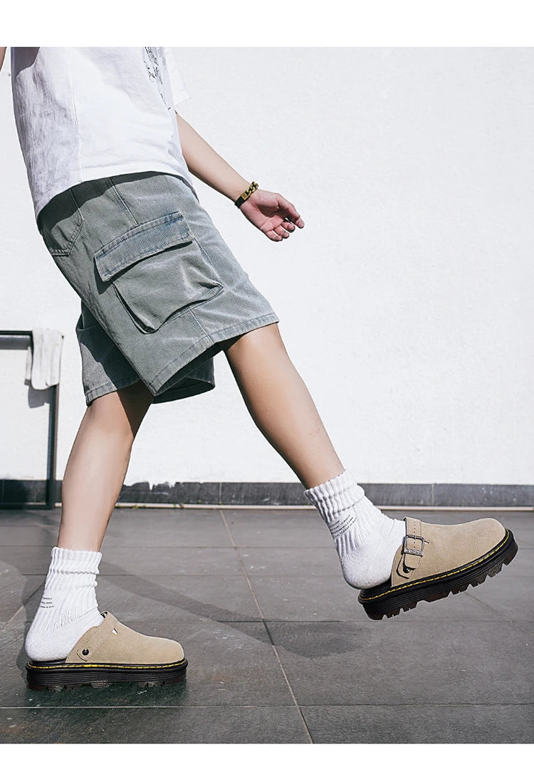 Zuecos Hombre Cuero Verano Moda - Sandalias Casual Playa Antideslizantes