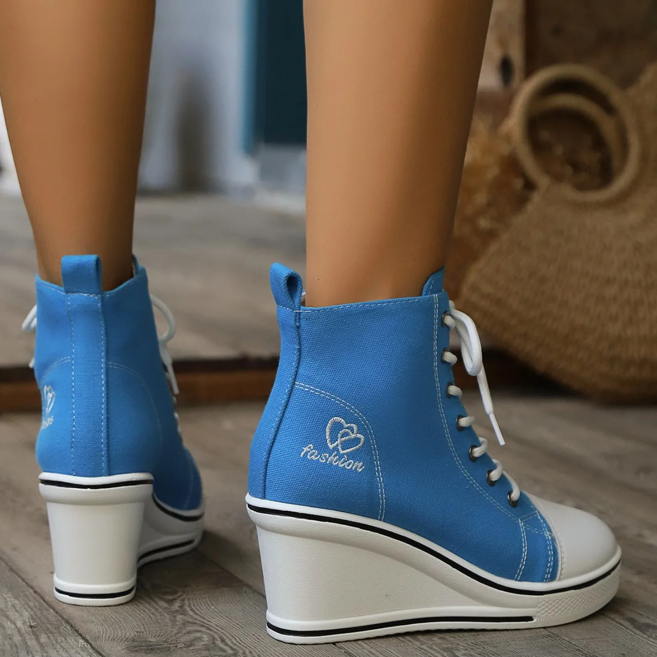 Sneakers High Top Mujer 2024 - Zapatillas Cuña Plataforma Canvas Aumenta Altura