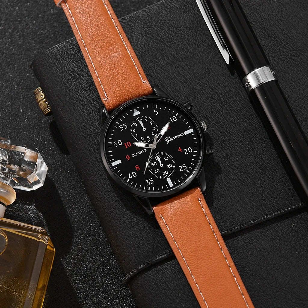 Reloj Hombre Cuero Marrón Luxury - Cuarzo Business Fashion Regalo Elegante