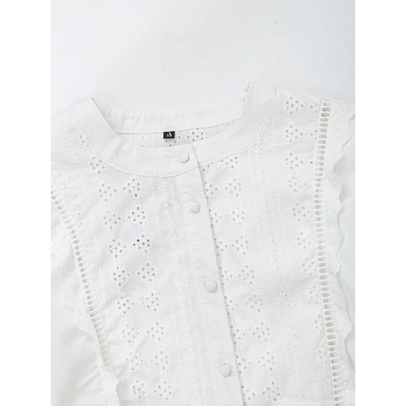 Blusa Mujer Bordado Blanca 2024 - Camisa Crop Manga Larga Streetwear