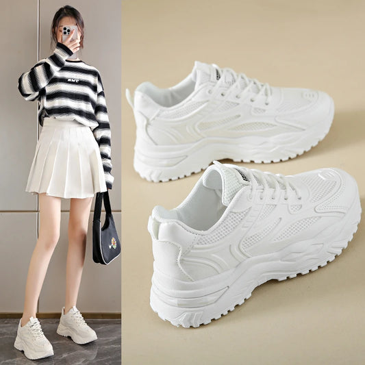 Sneakers Chunky Blancos Mujer 2024 - Zapatillas Piel Plataforma Gruesa