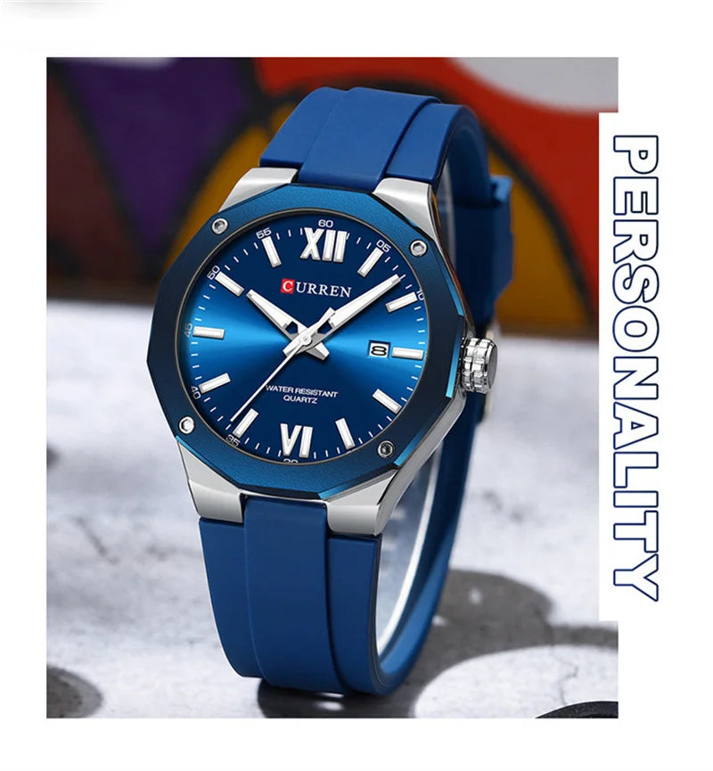Reloj CURREN 8465 Nuevo 2025 - Cuarzo Silicona Luz Nocturna Casual Resistente al Agua
