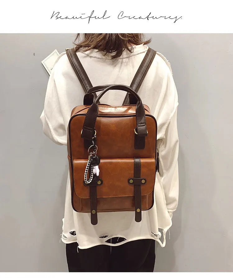 Mochila Cuero Juvenil Unisex - Alta Calidad Adolescentes Escolar Hombro Satchel Color Sólido