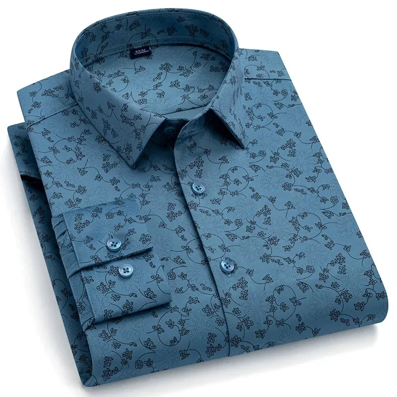 Camisa Hombre Estampada Vintage Slim Fit - Manga Larga Cuadros Suave Fashion Designer