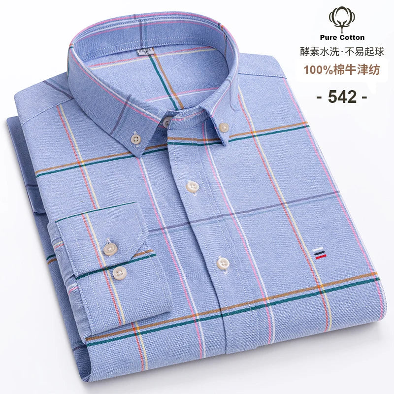 Camisa Hombre Business Cuadros 2024 - Fashion Trabajo Algodón Casual Vestir Slim Fit Manga Larga Botones