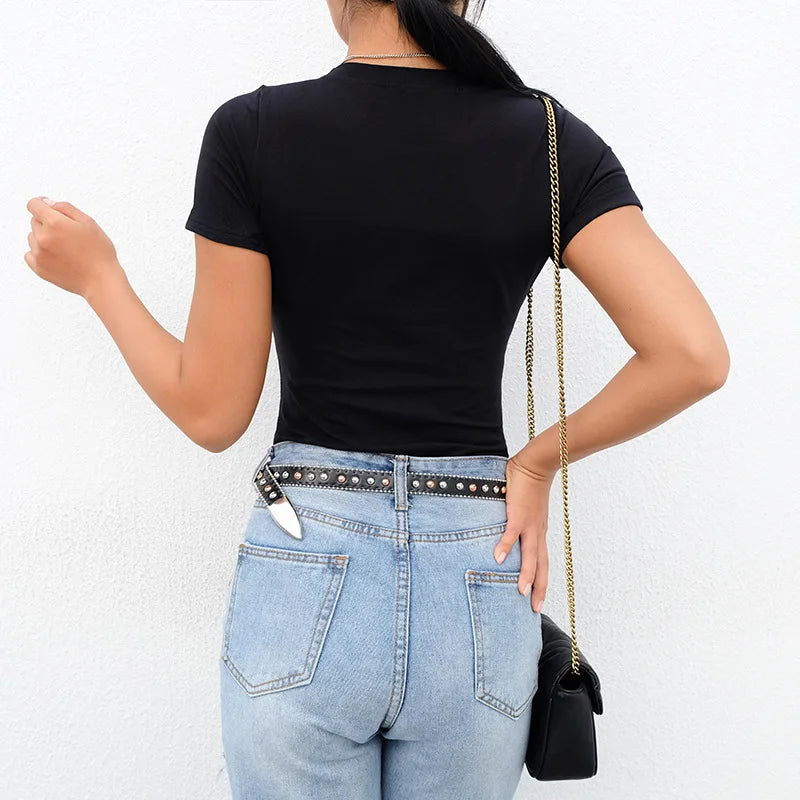 Body Mujer Negro Blanco Básico - Body Manga Corta Algodón Verano Casual